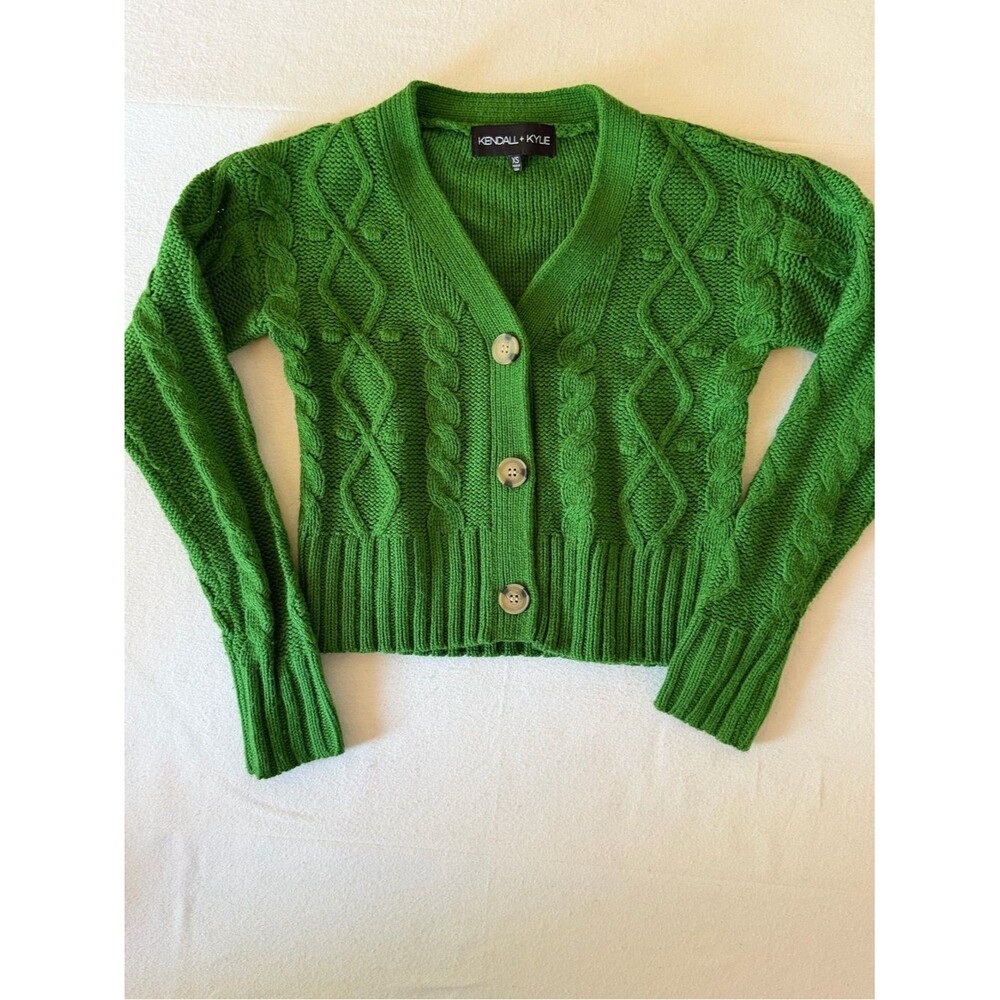 Kendall + Kylie Green Cable Knit Cropped Cardigan XS